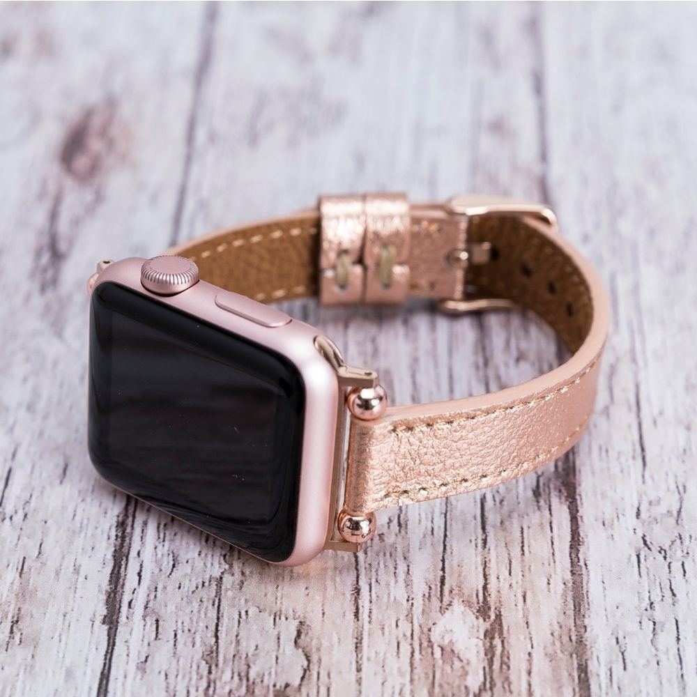38mm 40mm 41mm 42mm 44mm 45mm Apple Watch Leather Band • Metallic Rosegold
